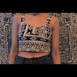 Cute black and white crop top with tribal print